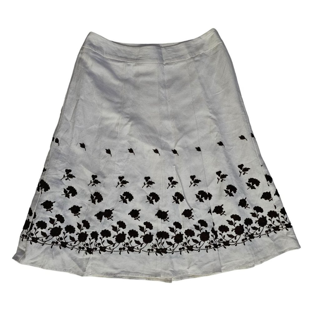 Ann Taylor Women's White/Black Floral Embroidered Pleated A-Line Skirt Size‎ 4 - Picture 2 of 11